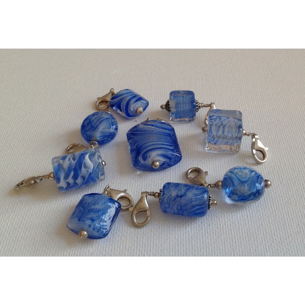 Lela Belle Hand Blown Murano Glass Beads - Set of 9 - Shades of Blue A10